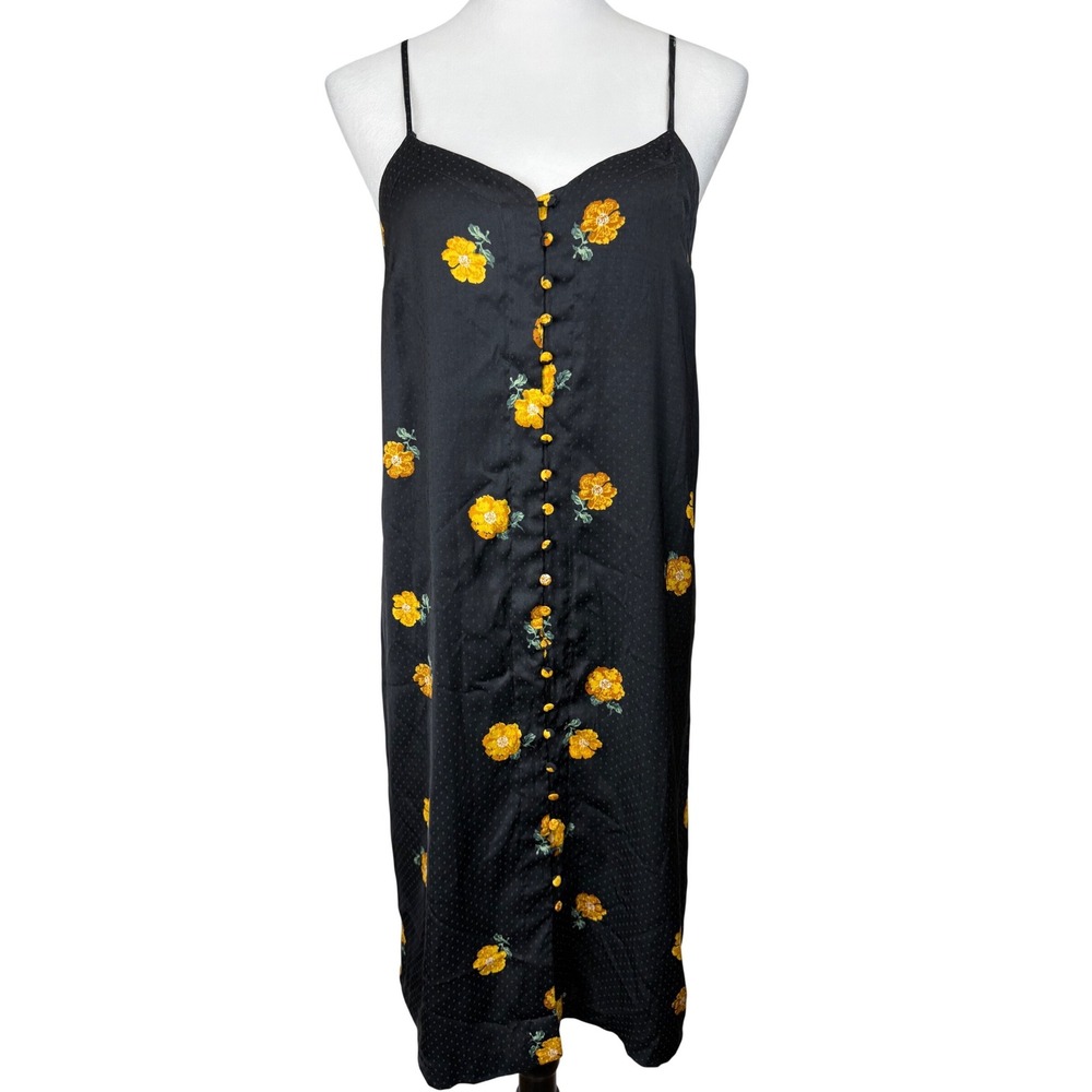 Madewell Floral Embroidered Button-Down Midi Dress Womens 4‎ Black Jacquard Dot